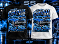 1970 Chevrolet Chevelle SS Blue Steel T-shirt mockup in black and white