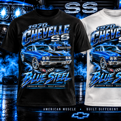 1970 Chevelle SS – Blue Steel T-shirt close-up product view