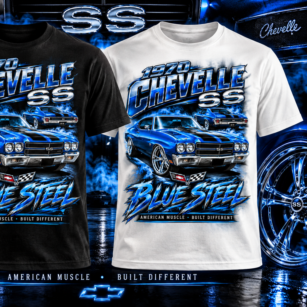 1970 Chevelle SS – Blue Steel T-shirt alternate close-up product view