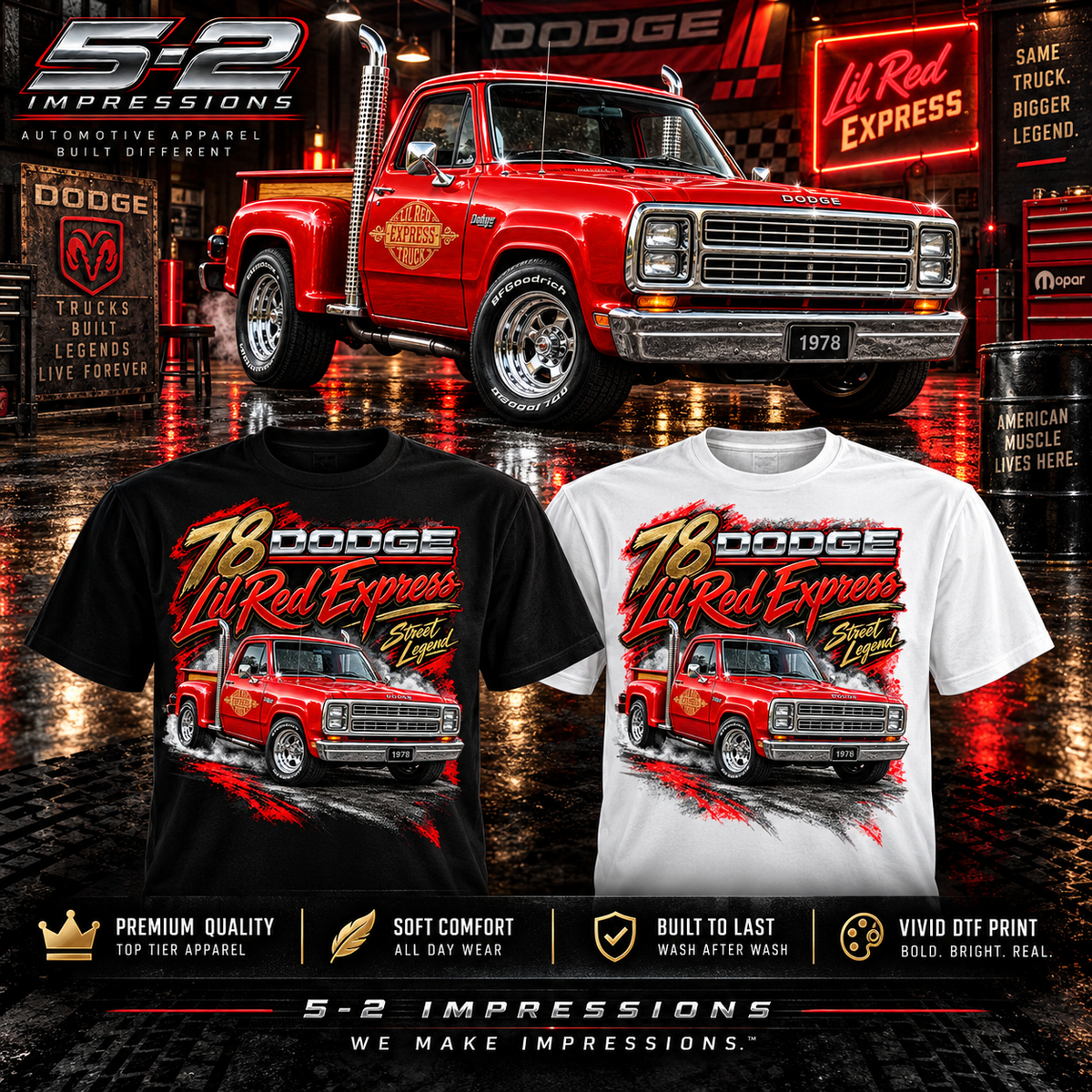 1978 Dodge Lil Red Express T-shirt black and white mockup