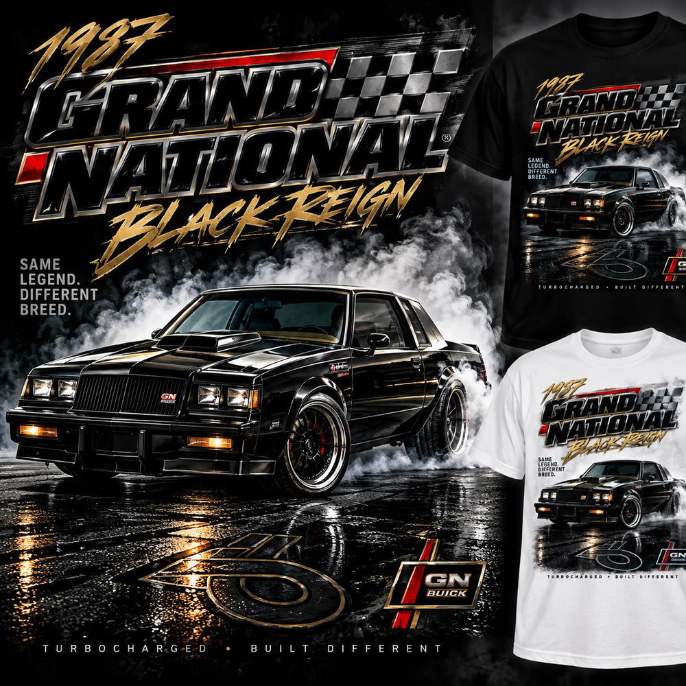 1987 Grand National – Black Reign T-shirt close-up product view