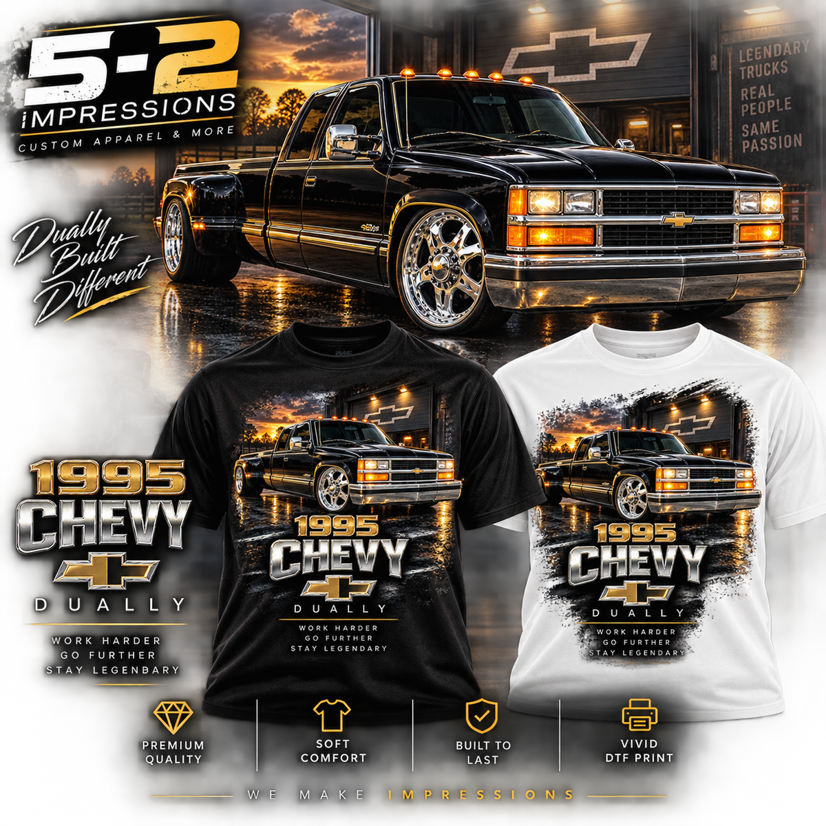 1995 Chevy Dually T-shirt black and white mockup