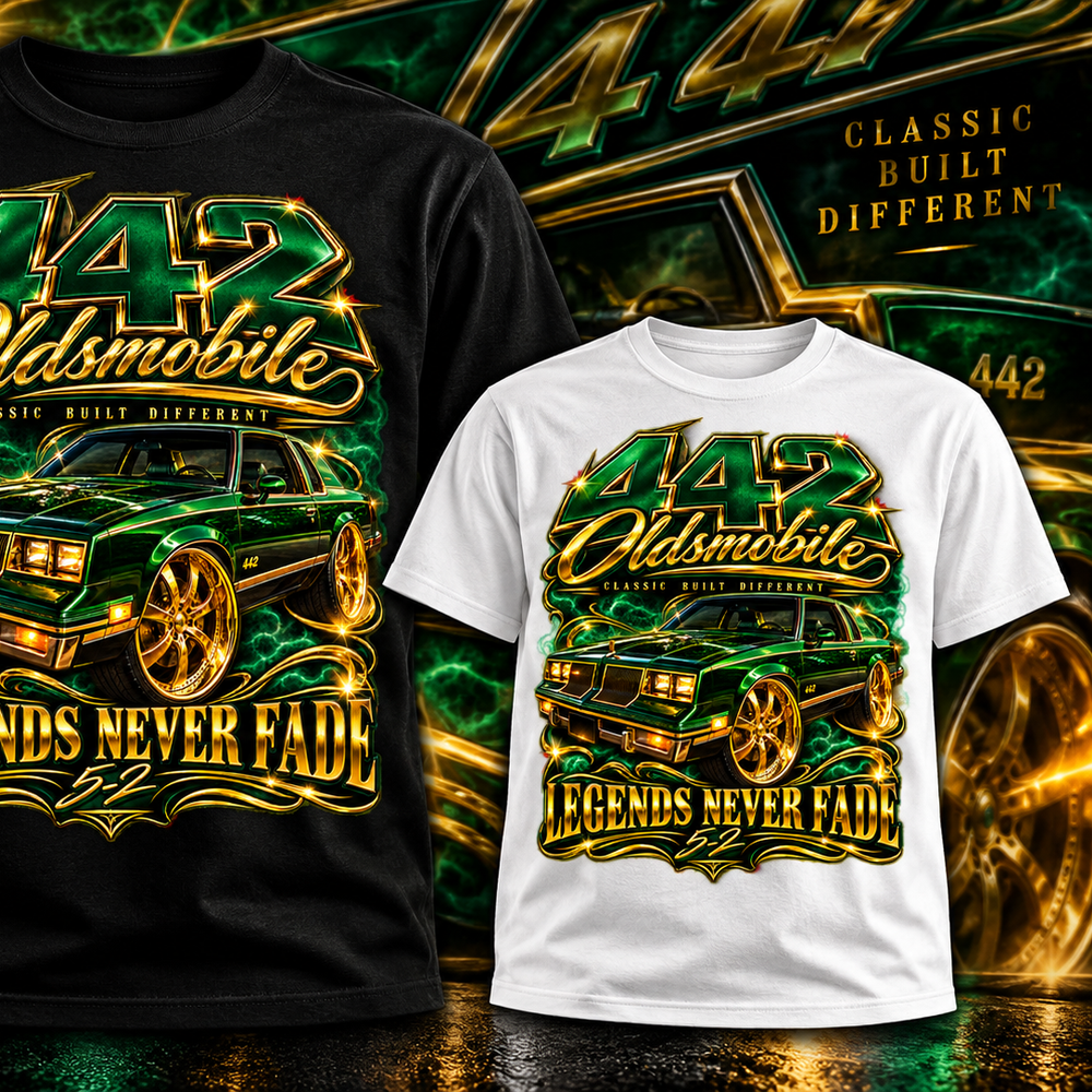 442 Oldsmobile – Legends Never Fade T-shirt alternate close-up product view