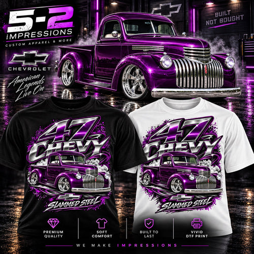 47 Chevy Slammed Steel T-shirt close-up product view