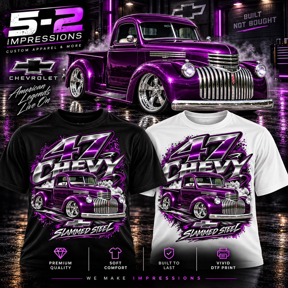 47 Chevy Slammed Steel T-shirt alternate close-up product view