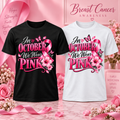 5-2 Impressions In October We Wear Pink breast cancer awareness T-shirt mockup in black and white