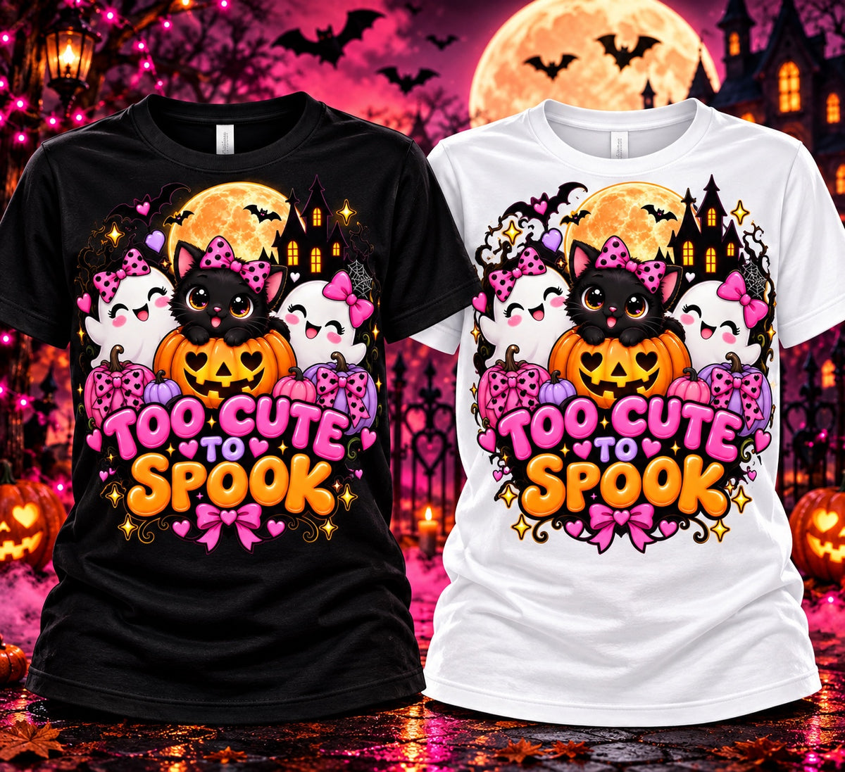 5-2 Impressions Too Cute to Spook Halloween T-shirt mockup in black and white