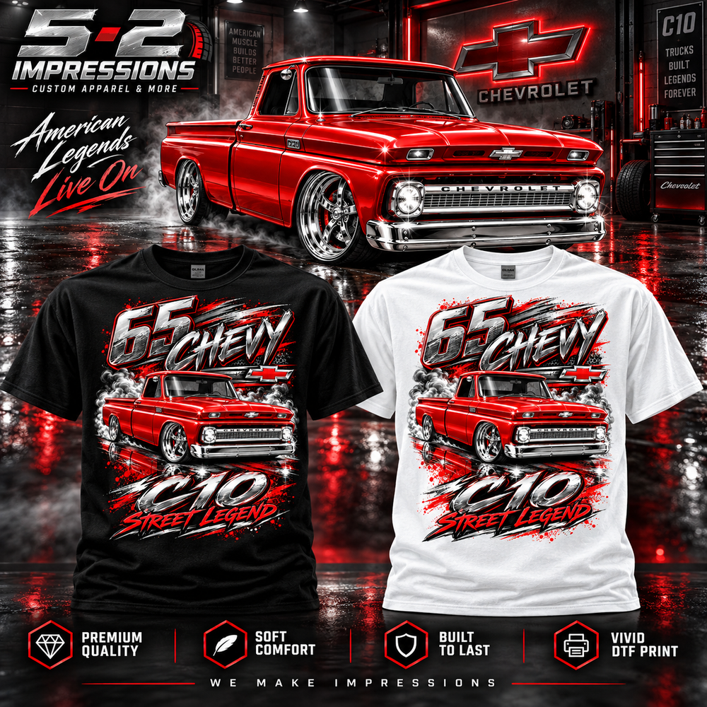 65 Chevy C10 Street Legend T-shirt close-up product view