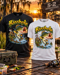 Basshole fishing T-shirt mockup in black and white
