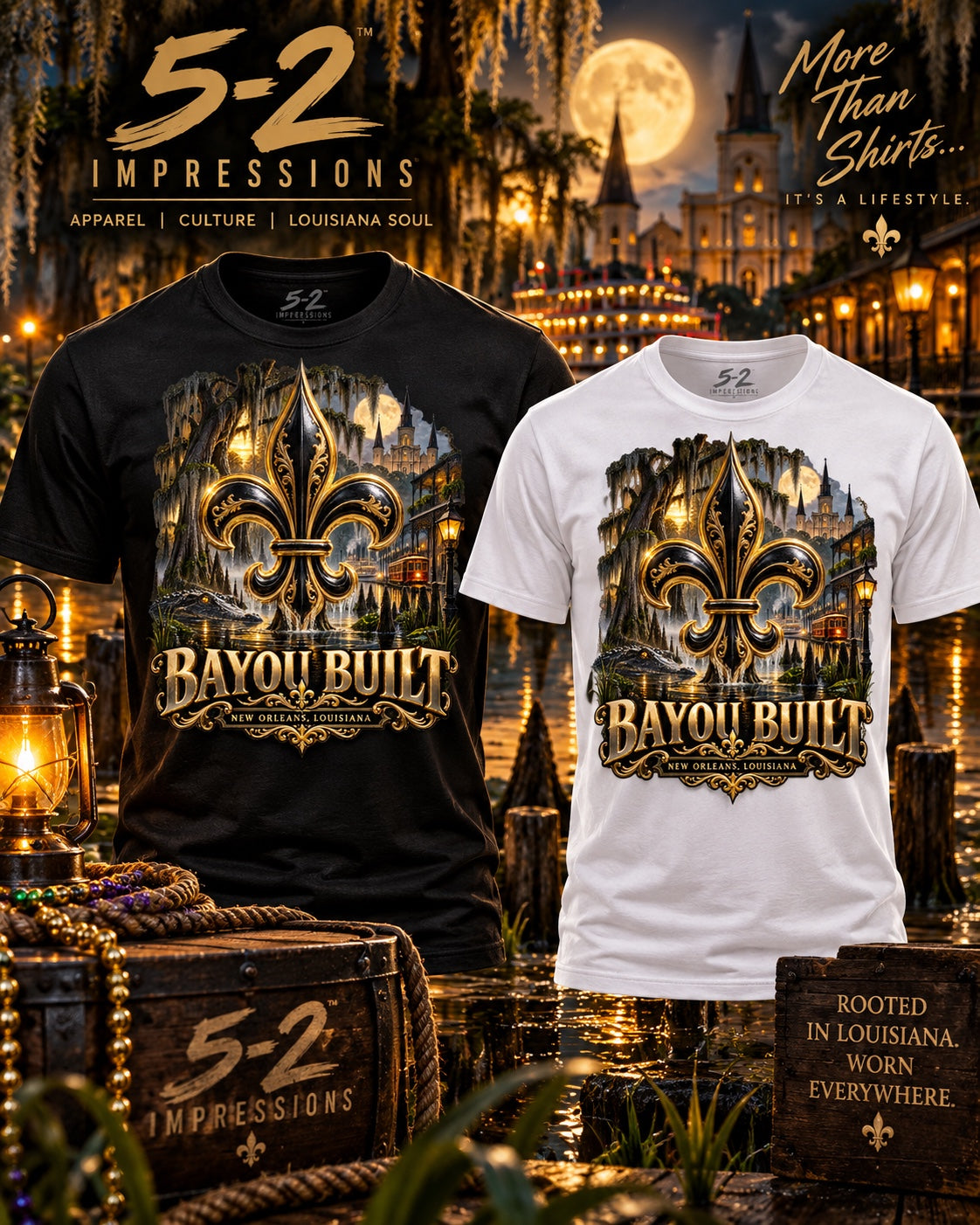 Bayou Built New Orleans Louisiana T-shirt mockup in black and white