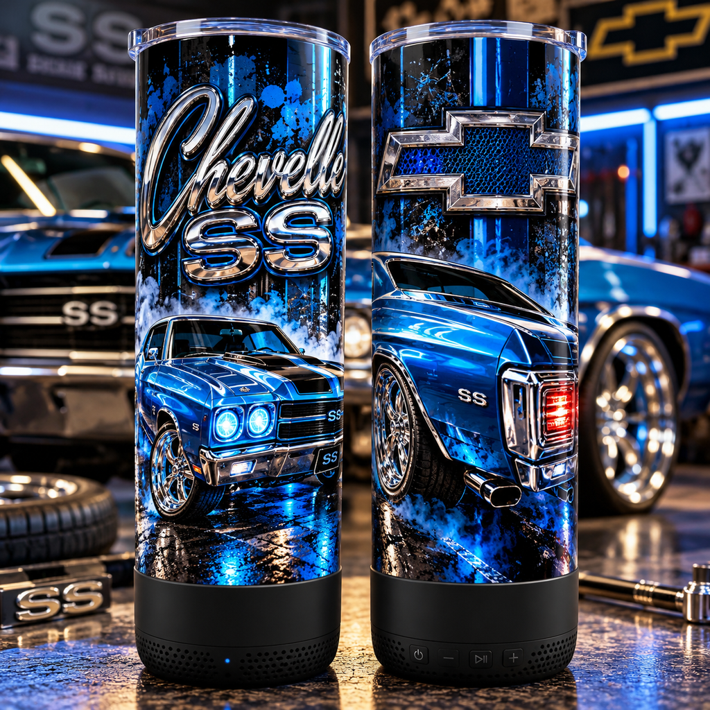 Chevelle SS 20 oz Bluetooth speaker tumbler mockup