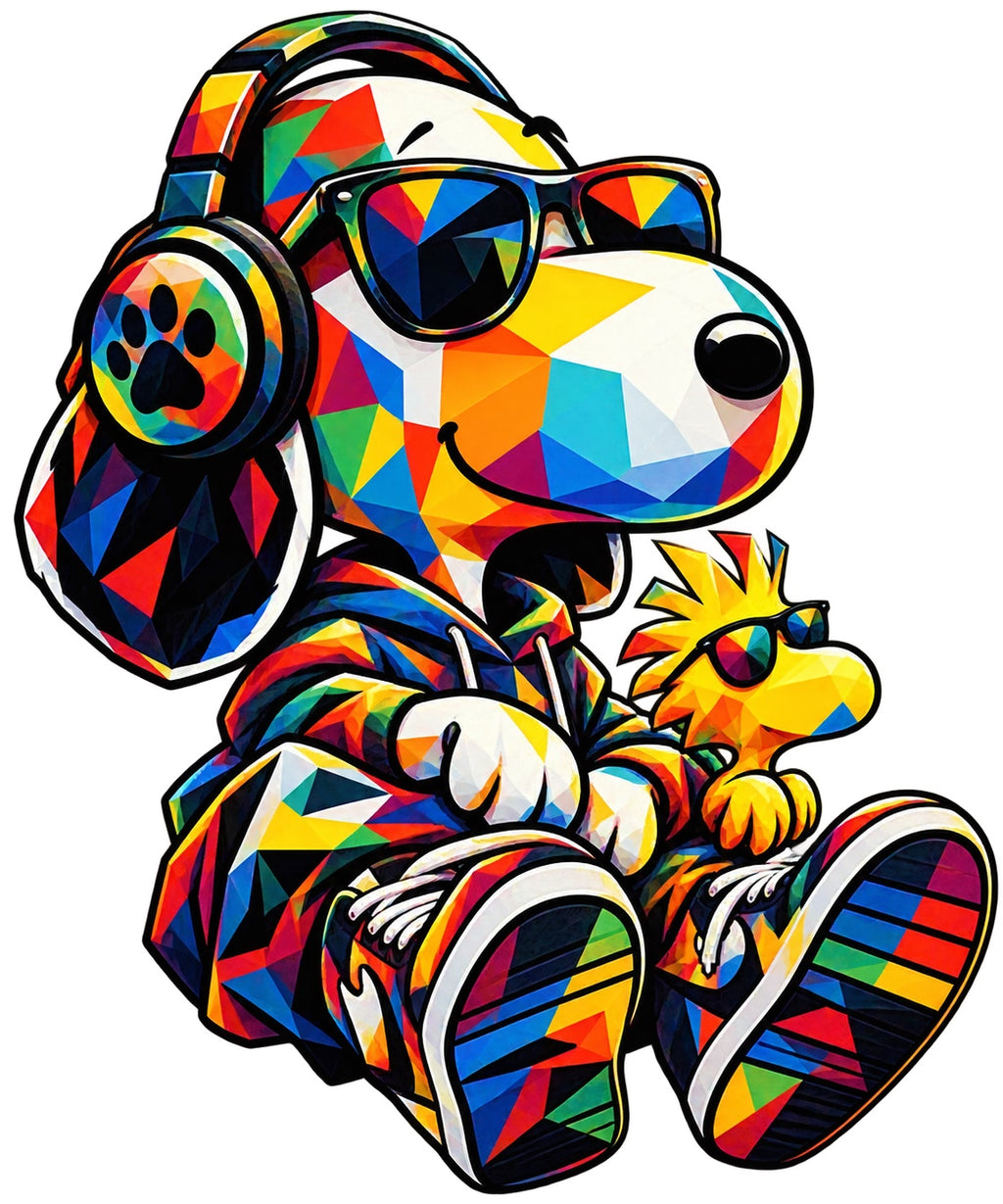 Color Pop geometric dog and bird artwork