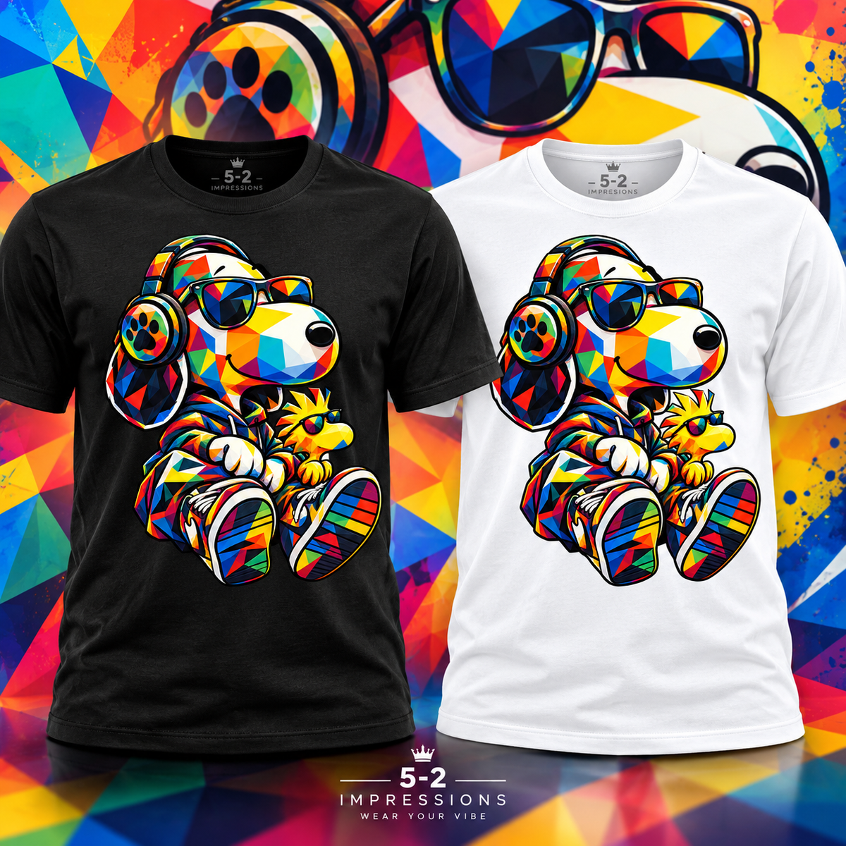 Color Pop Dog and Bird Vibe T-shirt black and white mockup