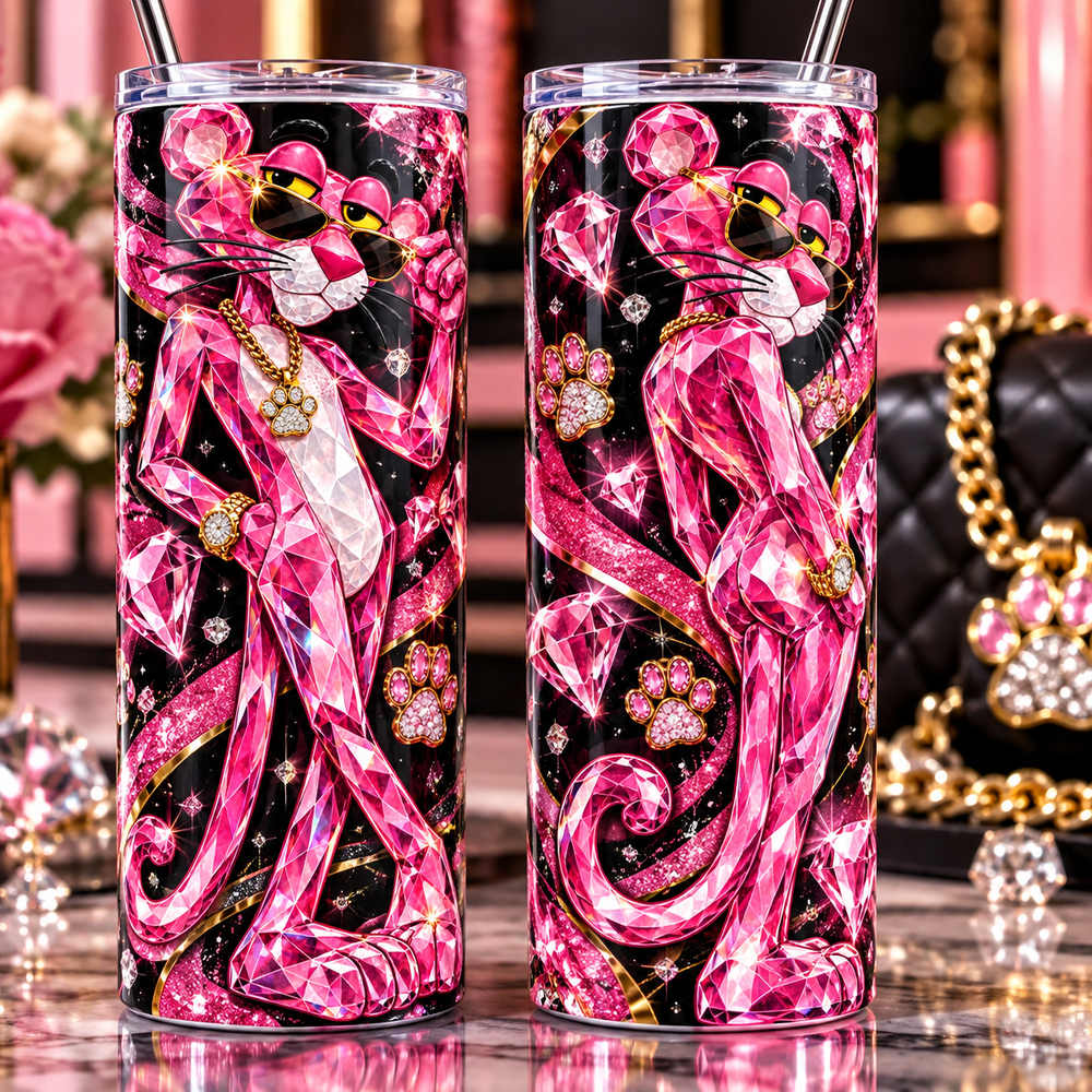 Crystal Pink Panther 20 oz tumbler alternate close-up product view