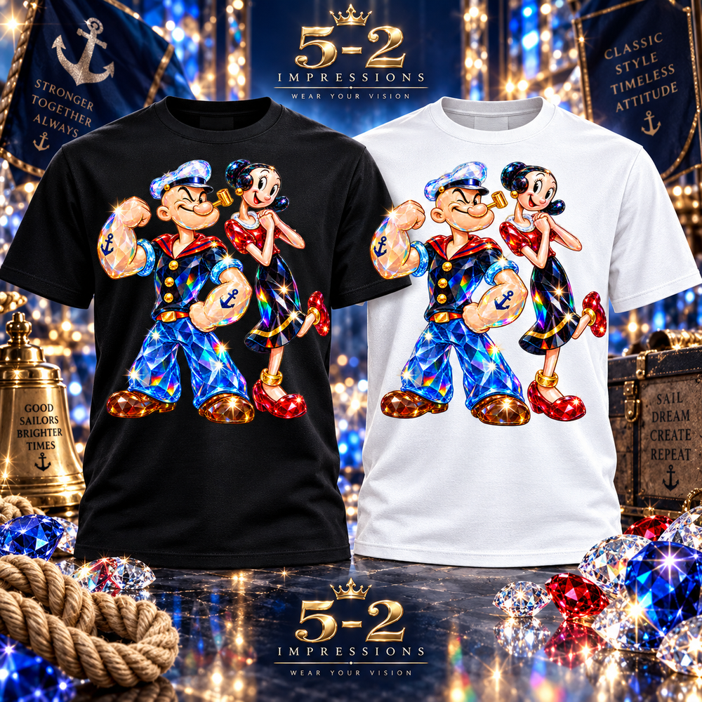Crystal Popeye and Olive Oyl T-shirt close-up product view