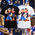 Crystal Popeye and Olive Oyl graphic T-shirt in black and white