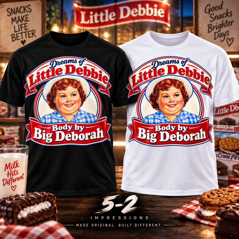 Dreams of Little Debbie Body by Big Deborah funny T-shirt alternate close-up detail view