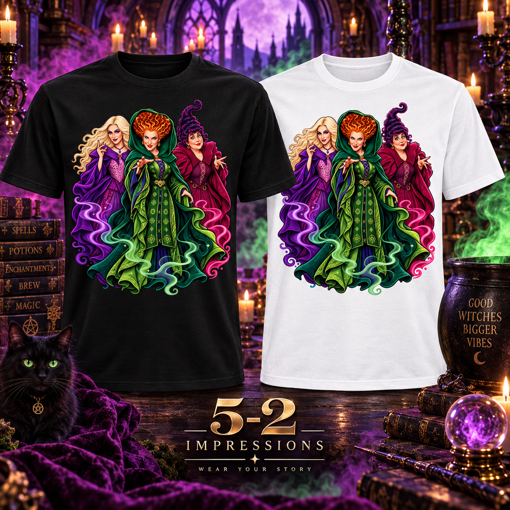 Enchanted Witches graphic T-shirt in black and white