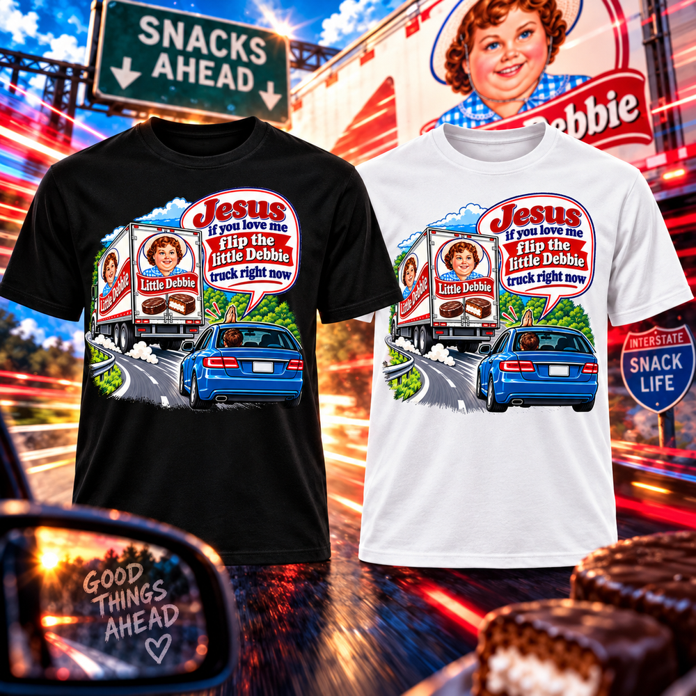 Jesus Flip the Little Debbie Truck T-shirt close-up product view