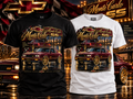 Burgundy and gold Chevrolet Monte Carlo SS T-shirt mockup in black and white