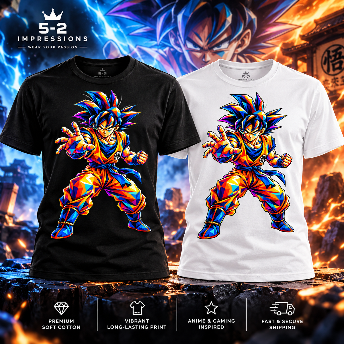 Prismatic Saiyan Warrior T-shirt mockup in black and white