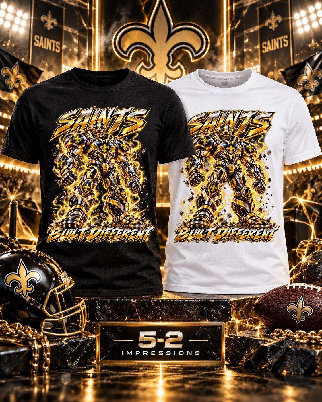 Saints Built Different robot T-shirt mockup in black and white