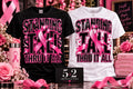 Standing Tall Thru It All breast cancer awareness tee in black and white