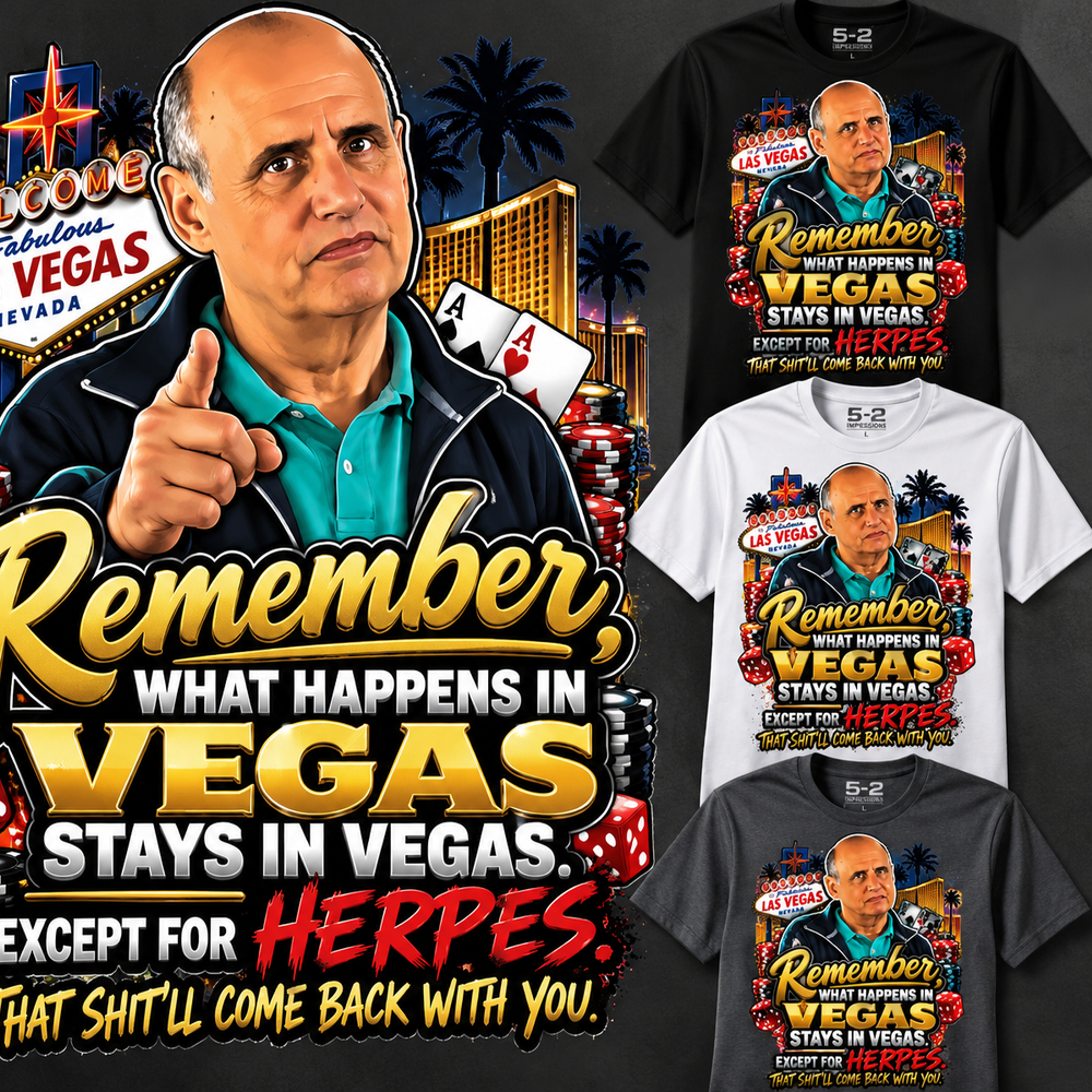What Happens in Vegas funny T-shirt alternate close-up detail view