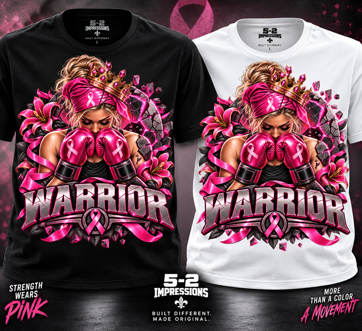 WARRIOR breast cancer awareness tee mockup in black and white